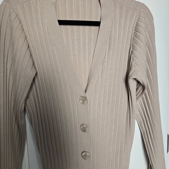 Women's Ribbed Cardigan Sweater - Beige Size M - Picture 9 of 10